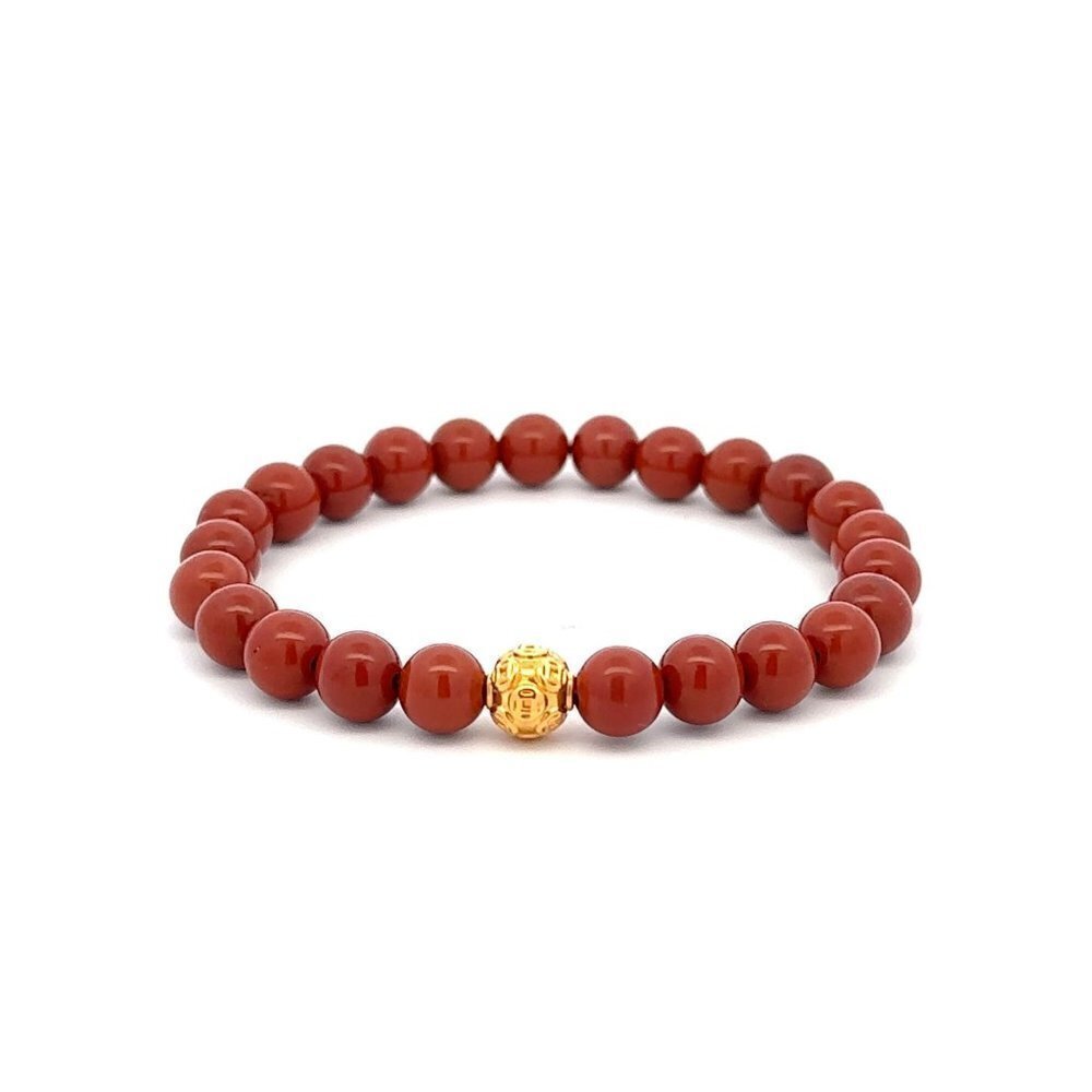 18K Gold Money Ball Lucky Bracelet Gemstones Red Jasper 6mm